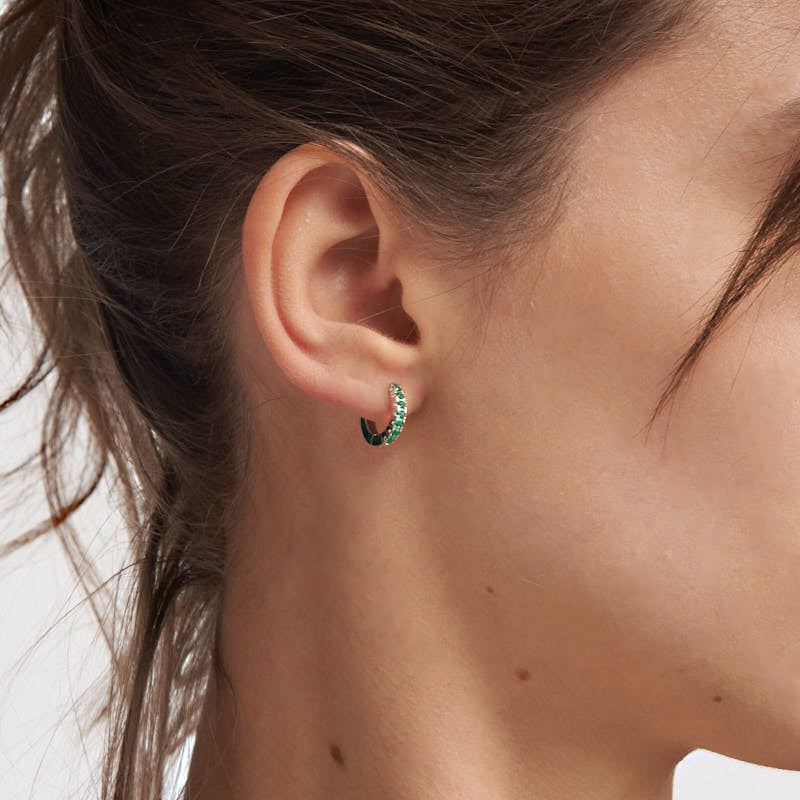 BOUCLES D'OREILLES UNOAERRE EN ARGENT AVEC ZIRCONE CUBIQUE VERTE