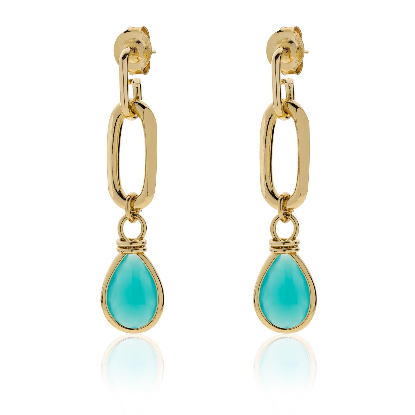 BOUCLES D'OREILLES UNOAERRE AVEC PENDENTIF GOUTTE ET CRISTAL TURQUOISE