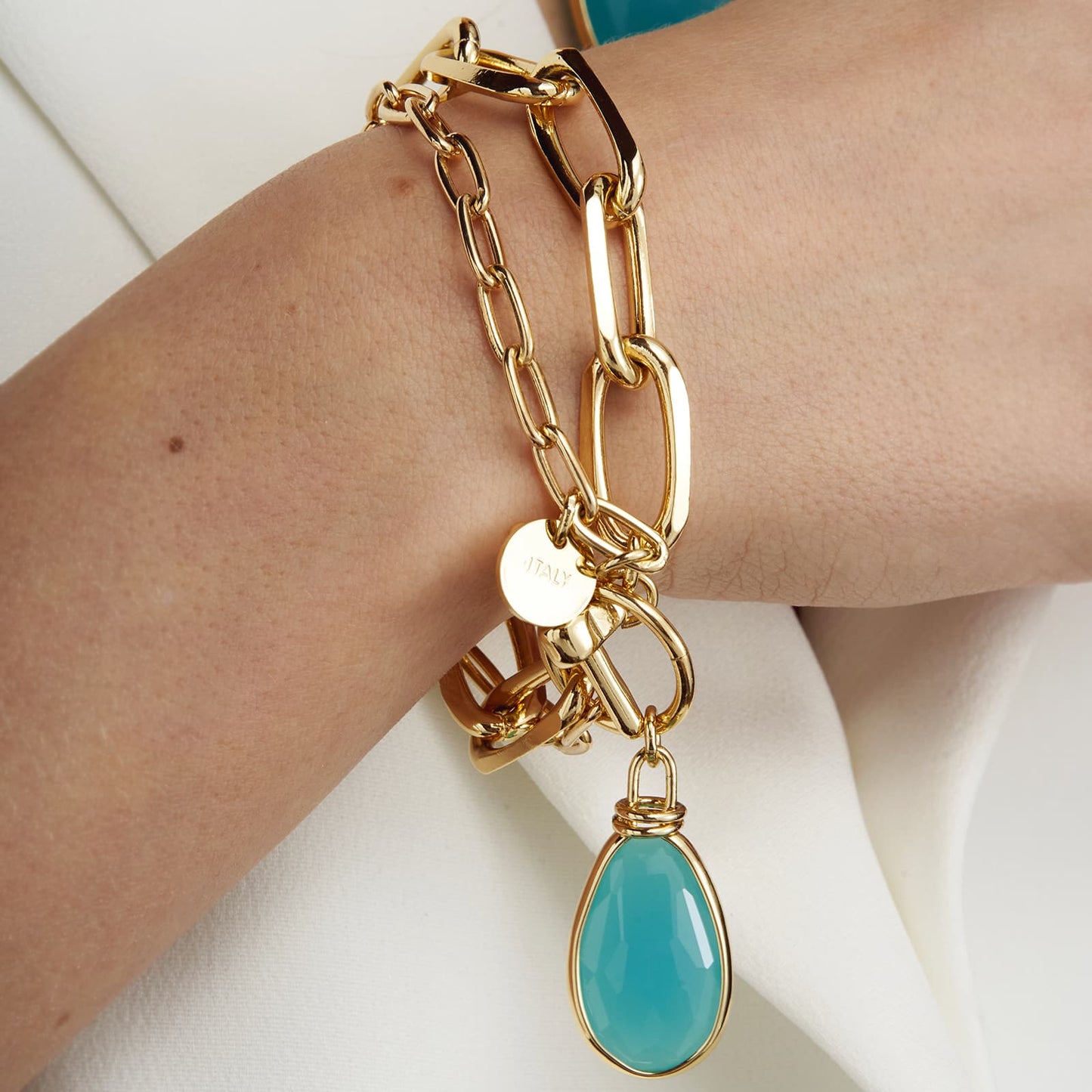 UNOAERRE CHAIN BRACELET WITH TURQUOISE CRYSTAL