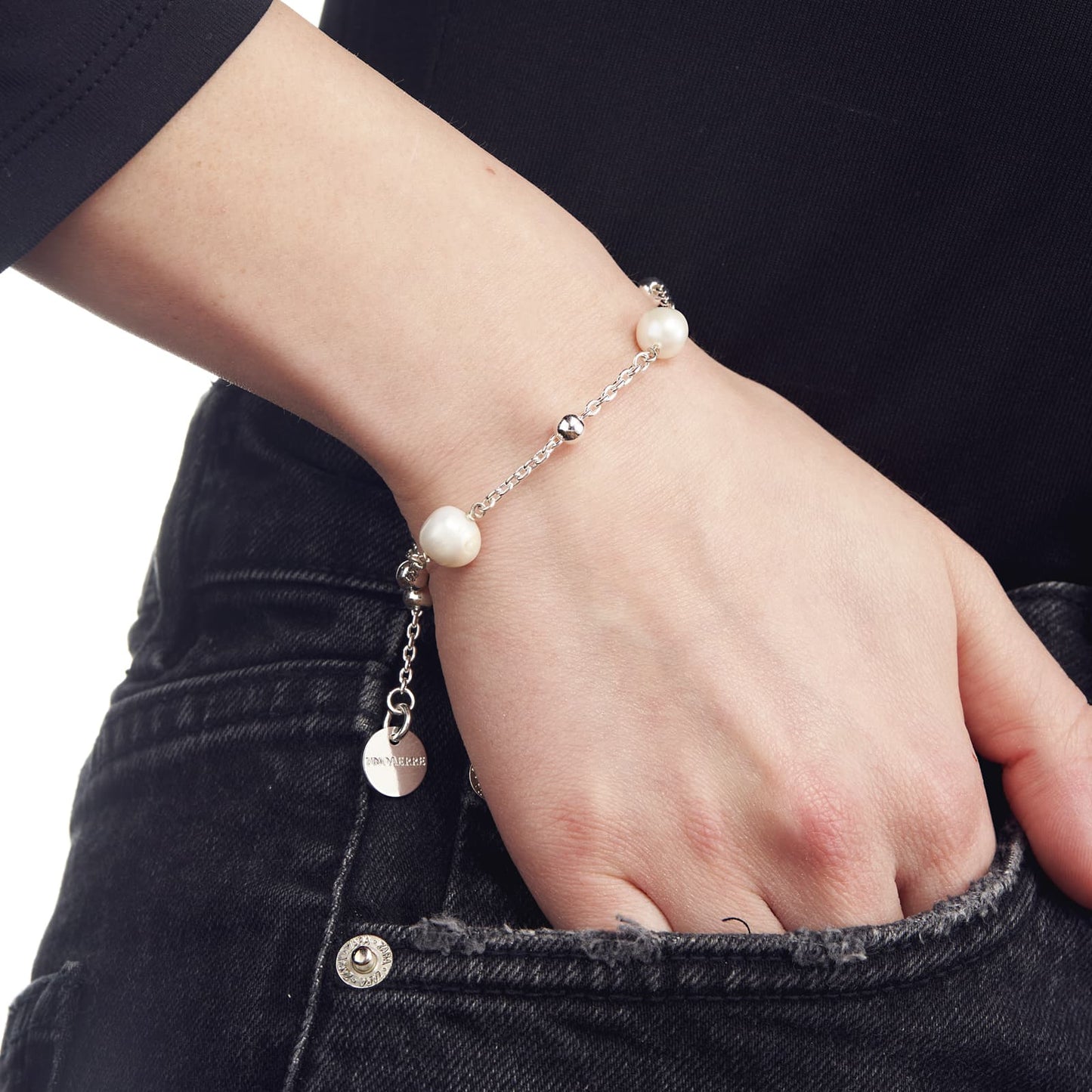 BRACCIALE UNOAERRE DI CATENA CON PERLE NATURALI