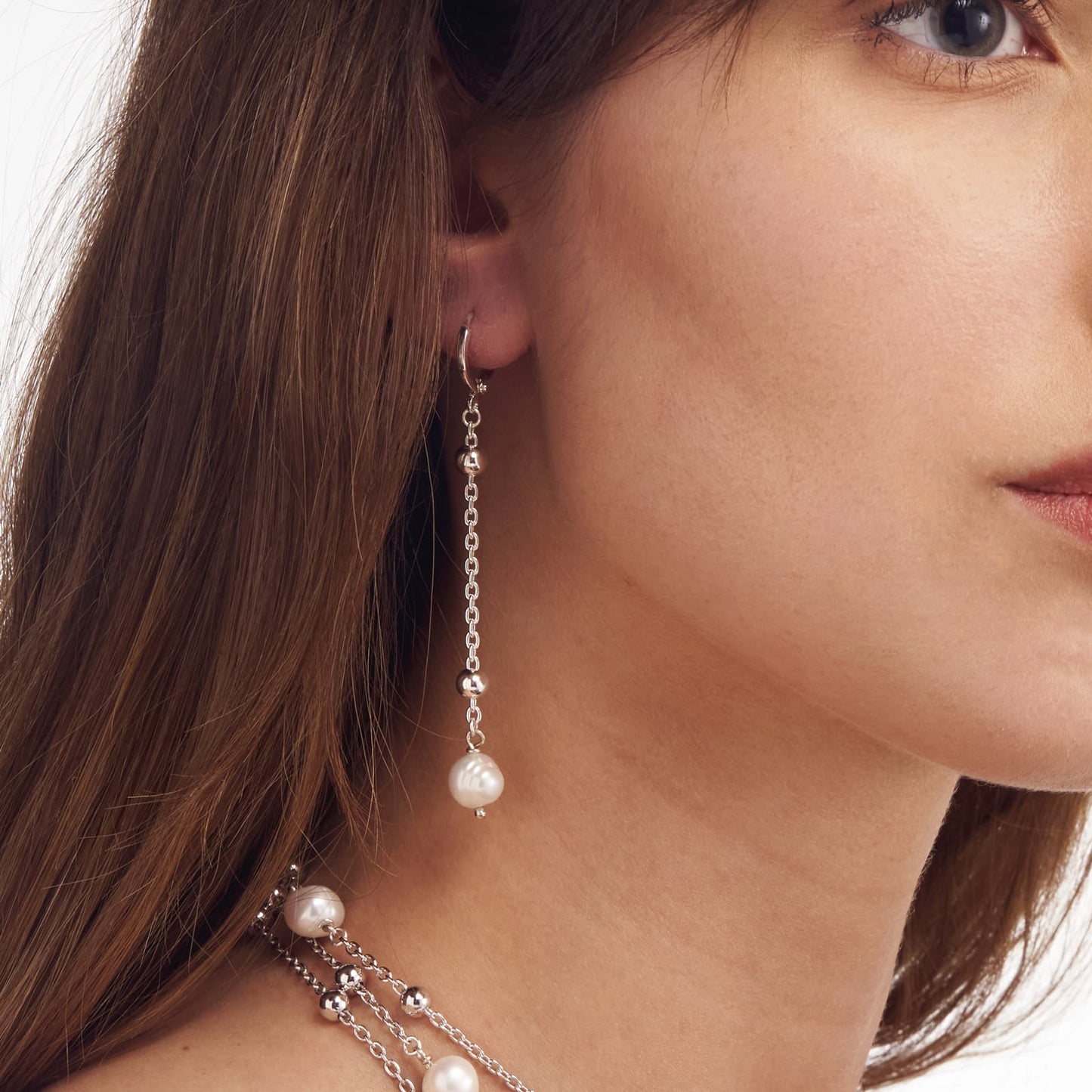 BOUCLES D'OREILLES UNOAERRE EN BRONZE ARGENT AVEC PERLES NATURELLES