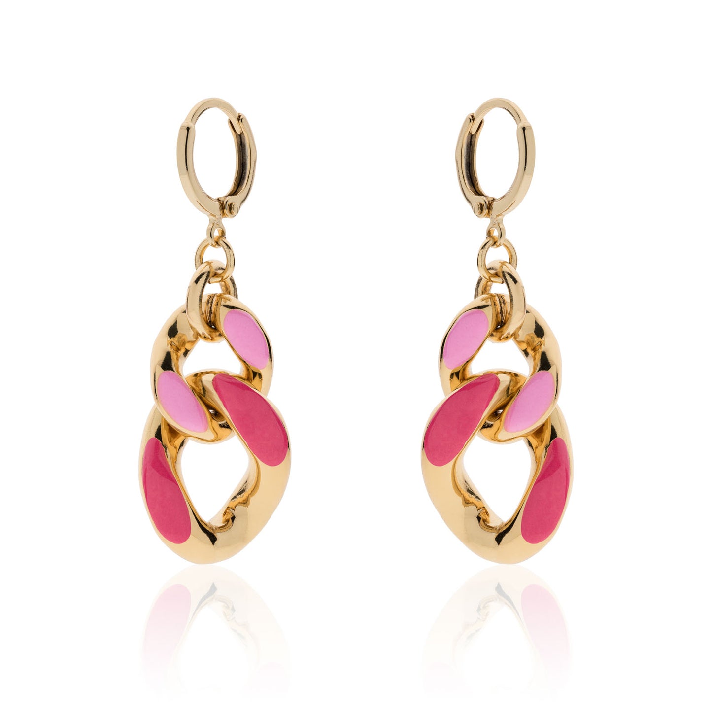 BOUCLES D'OREILLES UNOAERRE EN BRONZE DORÉ ÉMAIL FUCHSIA