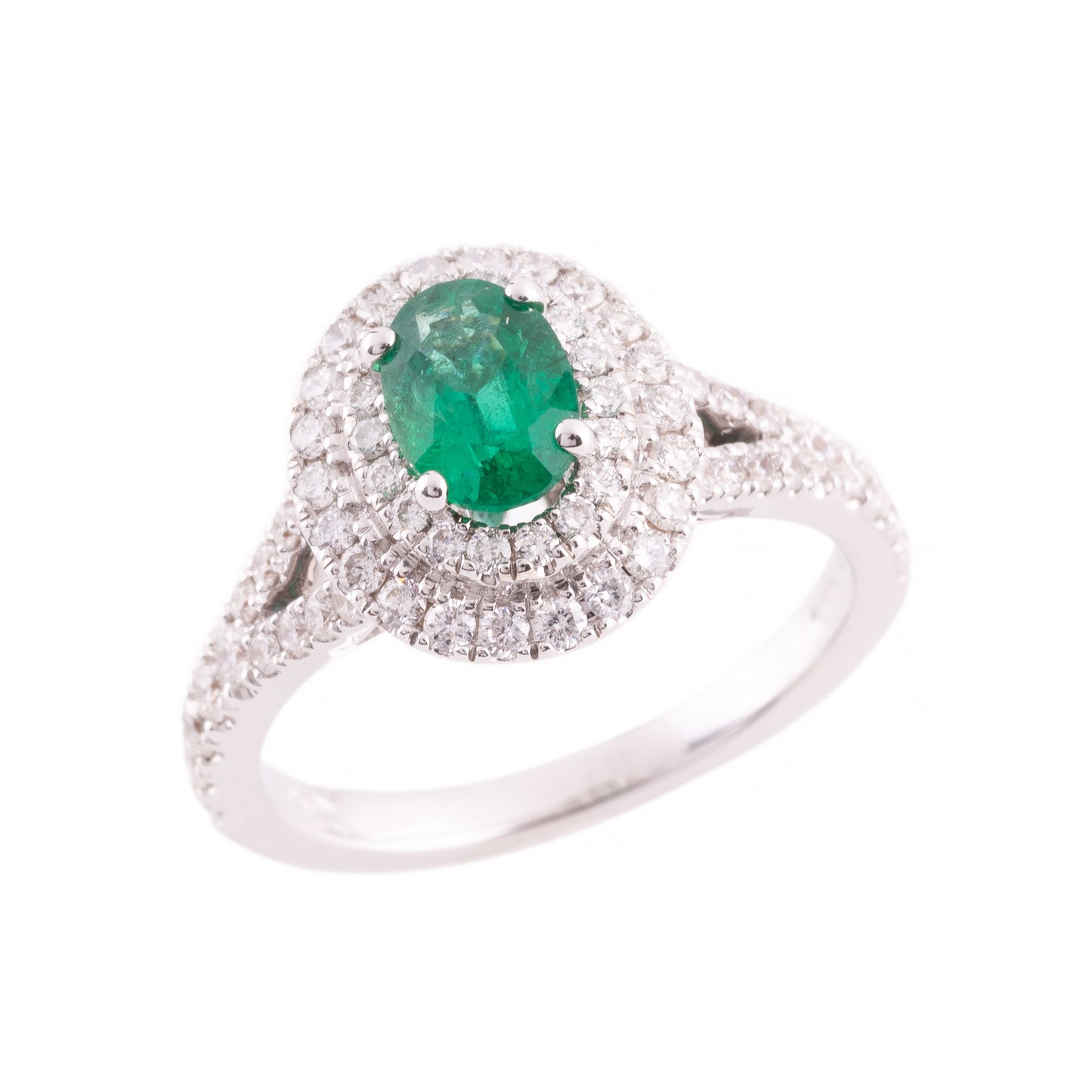 ANELLO CRIVELLI CON SMERALDO E DOPPIO GIRO DI DIAMANTI NATURALI