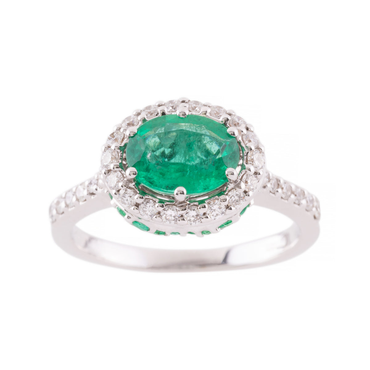 ANELLO CRIVELLI CON SMERALDO ORIZZONTALE E DIAMANTI BIANCHI NATURALI