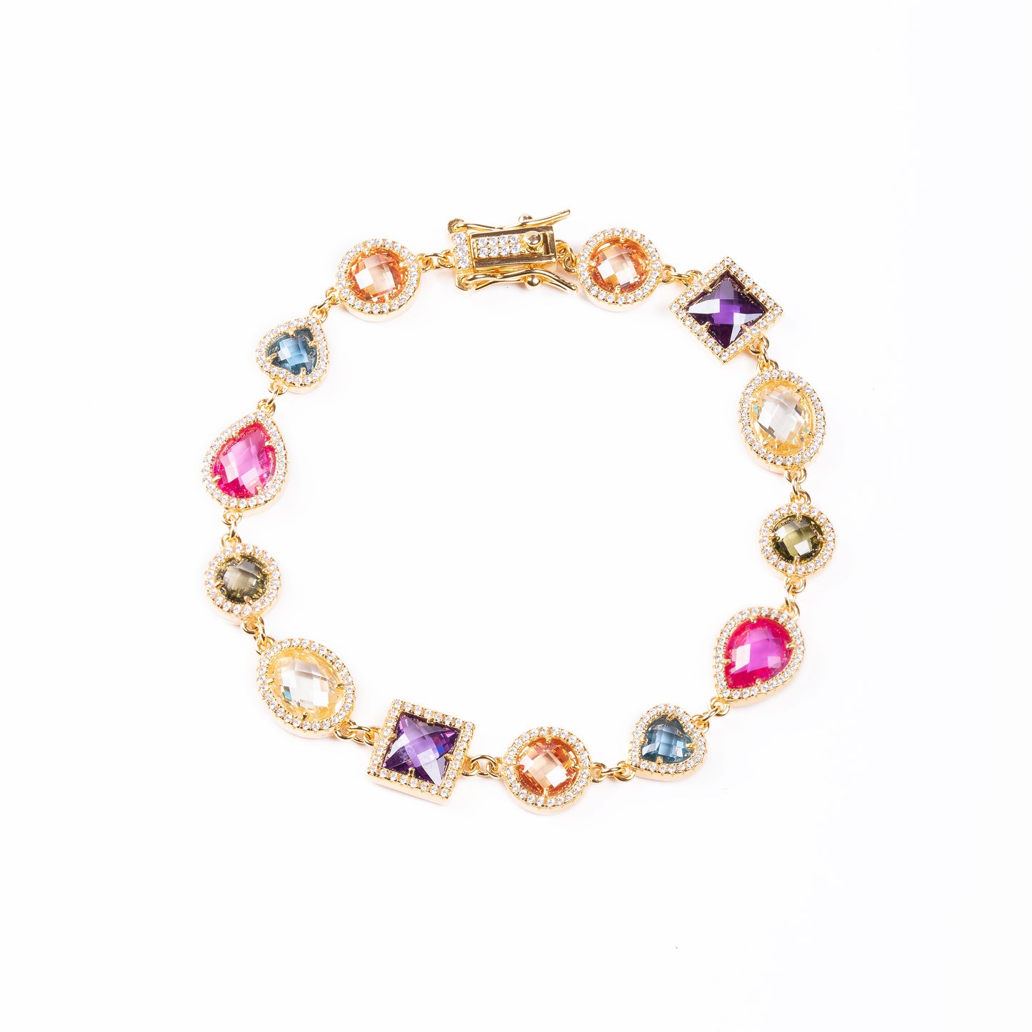 BRACELET ART OR EN ARGENT AVEC AMÉTHYSTE, QUARTZ ET TOPAZE