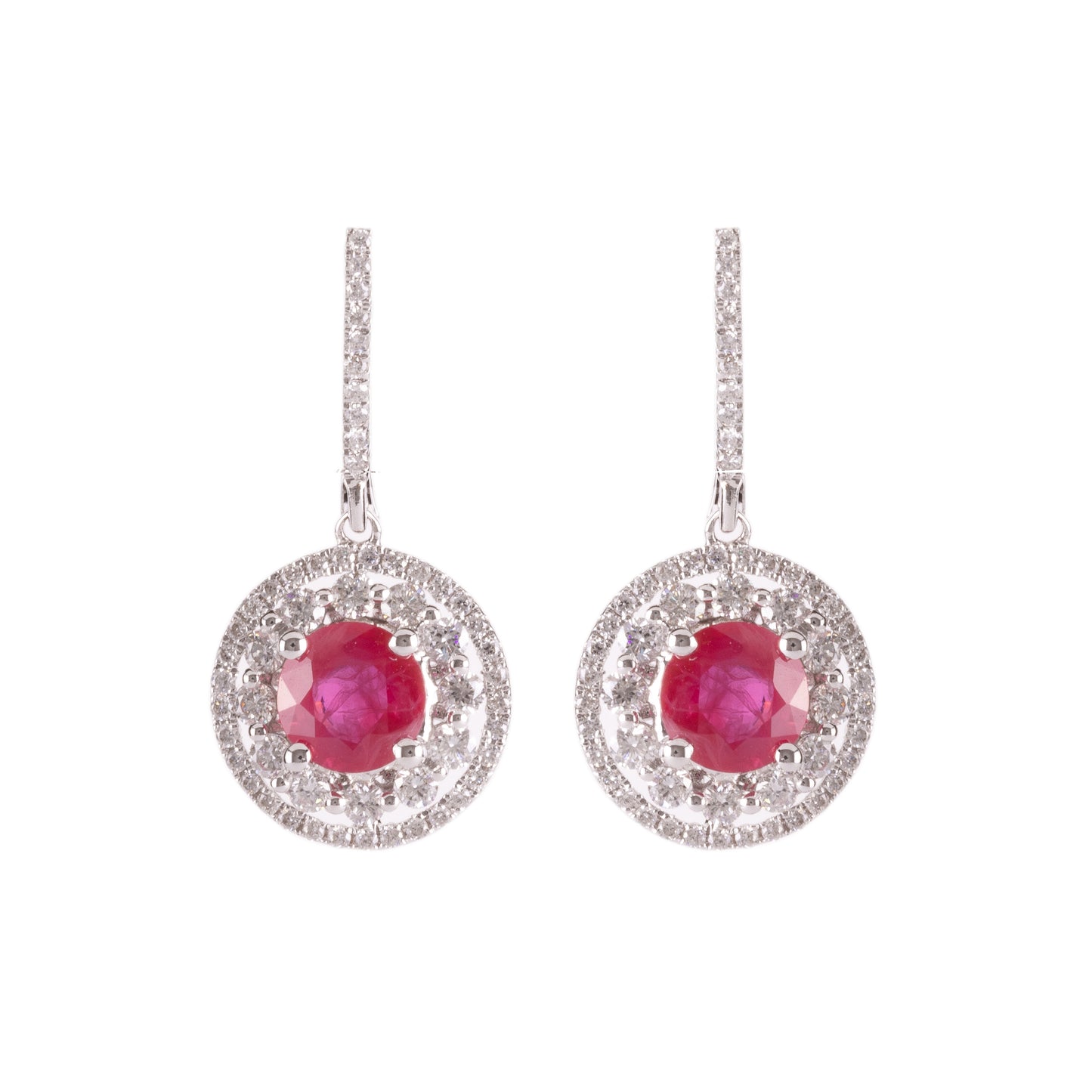 BOUCLES D'OREILLES PENDANTES SERTI DE RUBIS NATURELS ET DE DIAMANTS