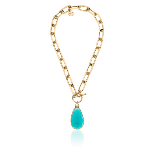 UNOAERRE NECKLACE IN GOLDEN BRONZE WITH TURQUOISE CRYSTAL