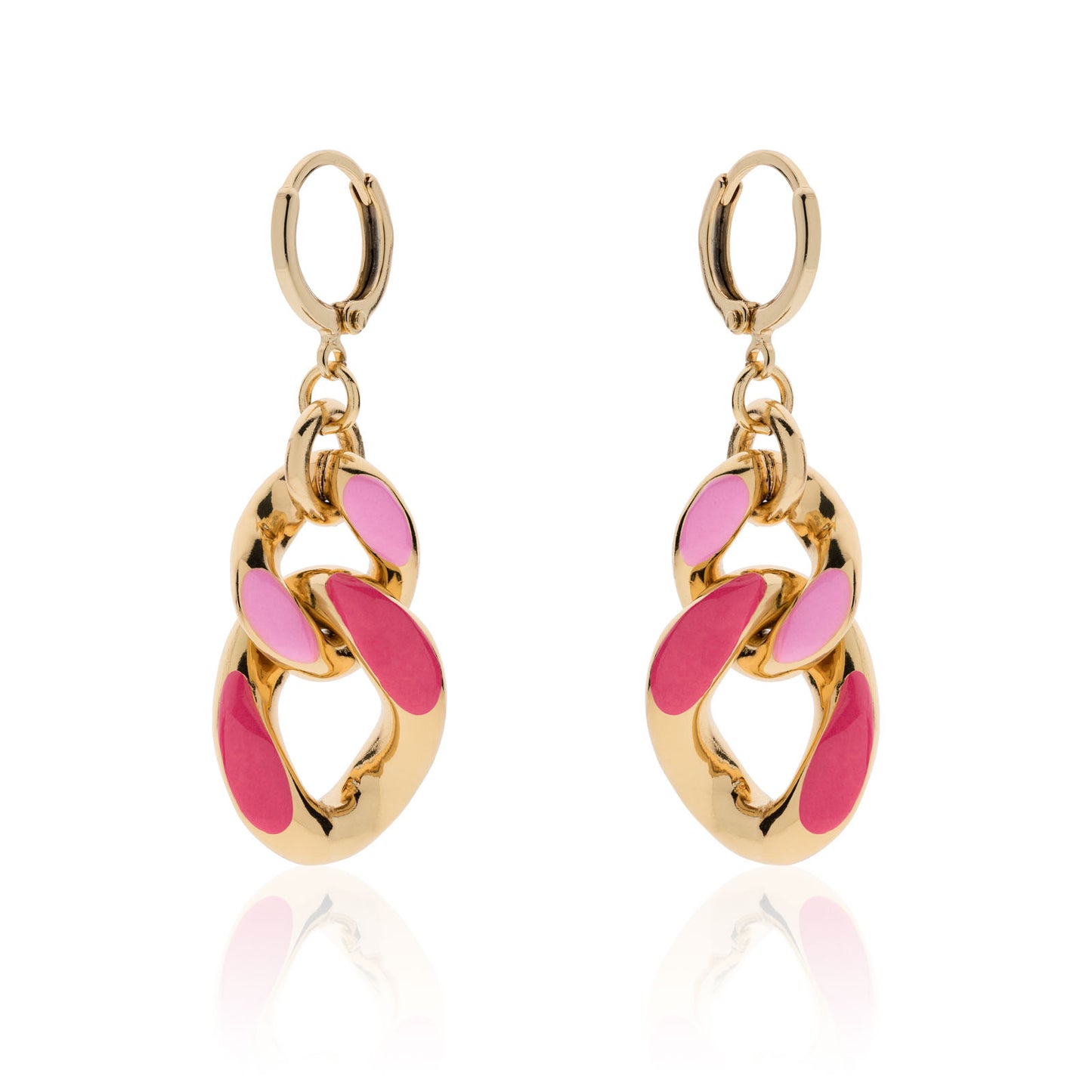 UNOAERRE EARRINGS IN GOLDEN BRONZE WITH FUCHSIA ENAMEL