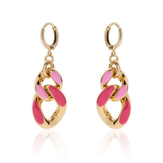 UNOAERRE EARRINGS IN GOLDEN BRONZE WITH FUCHSIA ENAMEL