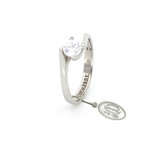 UNOAERRE SOLITAIRE RING IN WHITE SILVER