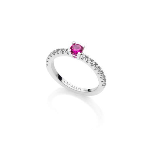 UNOAERRE SOLITAIRE RING IN SILVER WITH PINK STONE