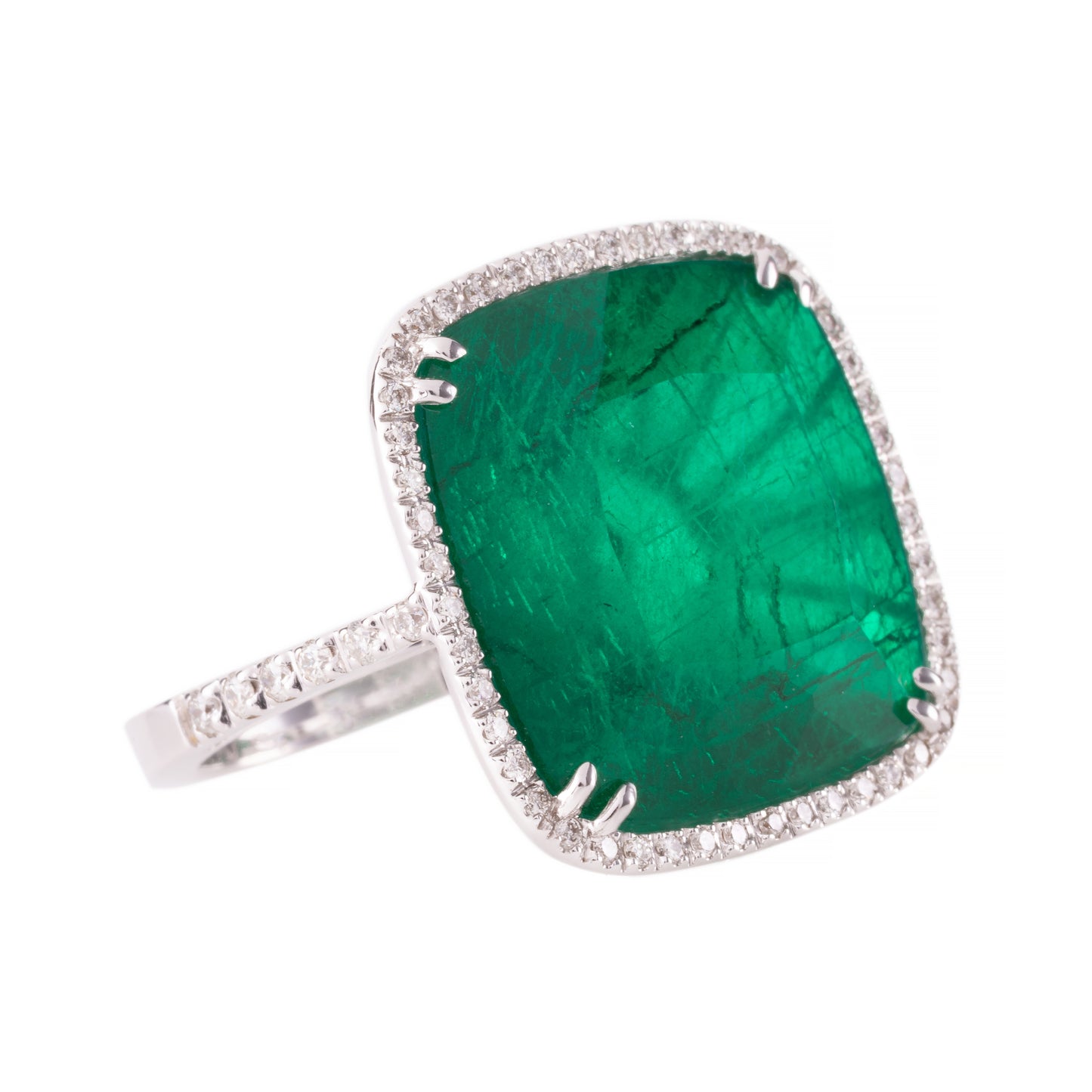 ART GOLD RING WITH EMERALD AND QUARTZ