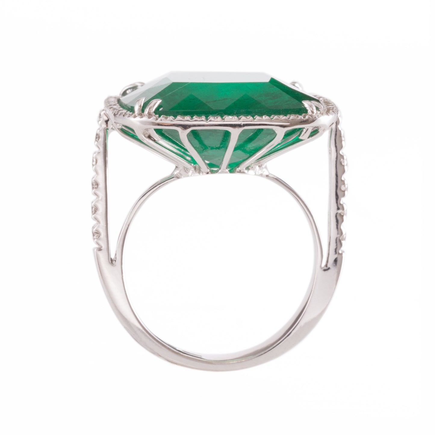 ART GOLD RING WITH EMERALD AND QUARTZ