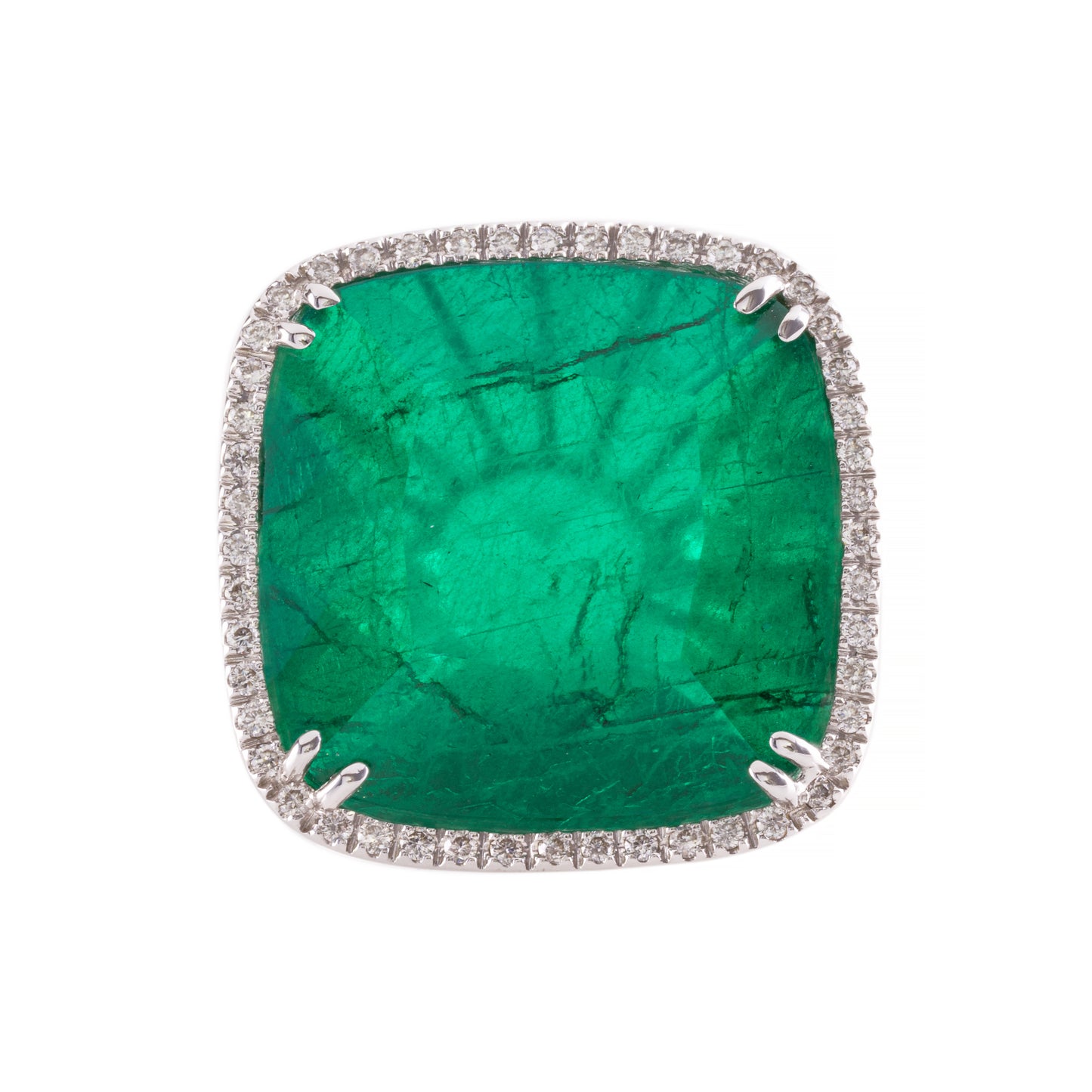 ART GOLD RING WITH EMERALD AND QUARTZ