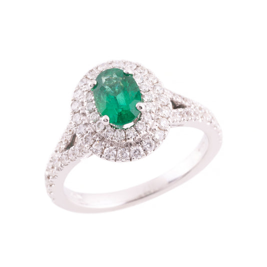 CRIVELLI RING WITH EMERALD AND DOUBLE ROUND OF NATURAL DIAMONDS