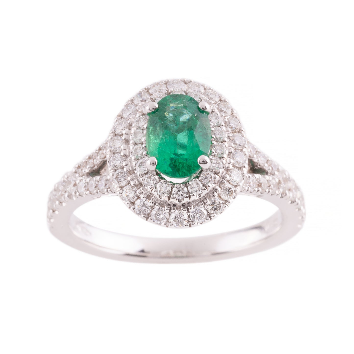 CRIVELLI RING WITH EMERALD AND DOUBLE ROUND OF NATURAL DIAMONDS