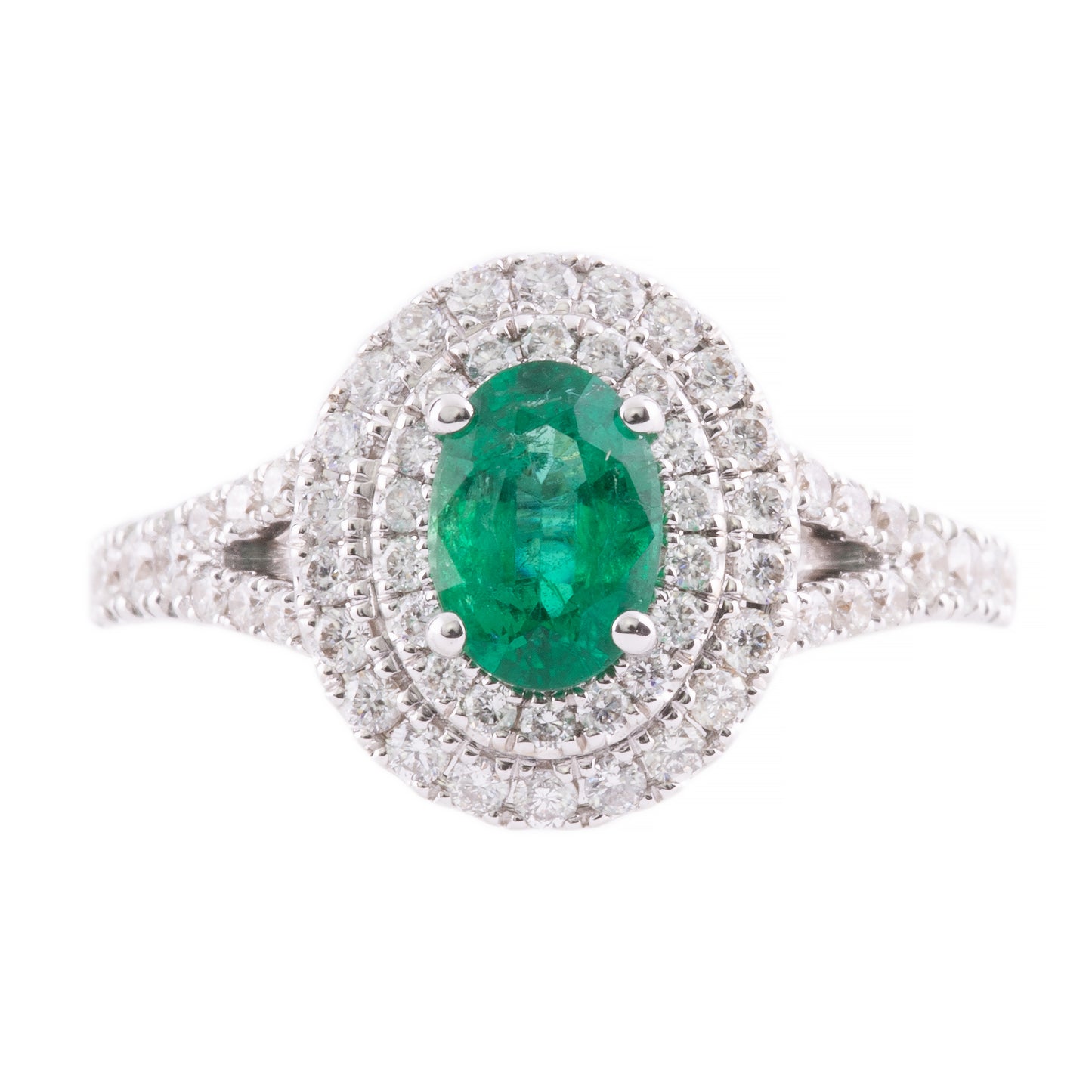 CRIVELLI RING WITH EMERALD AND DOUBLE ROUND OF NATURAL DIAMONDS