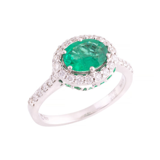 CRIVELLI RING WITH HORIZONTAL EMERALD AND NATURAL WHITE DIAMONDS