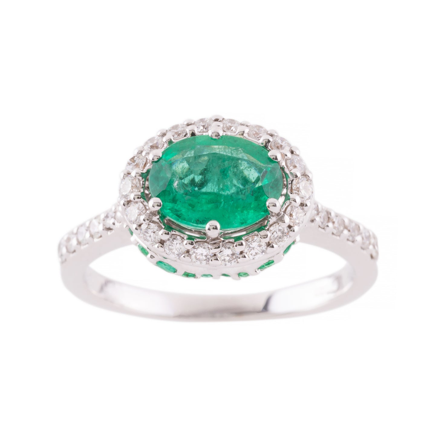 CRIVELLI RING WITH HORIZONTAL EMERALD AND NATURAL WHITE DIAMONDS