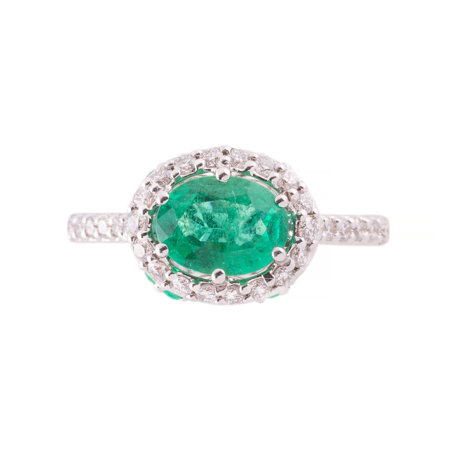 CRIVELLI RING WITH HORIZONTAL EMERALD AND NATURAL WHITE DIAMONDS