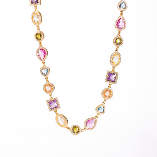 ART GOLD NECKLACE IN SILVER WITH AMETHYST, QUARTZ AND TOPAZ