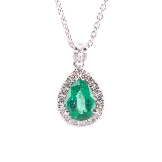 CRIVELLI NECKLACE WITH TEARDROP EMERALD AND NATURAL DIAMONDS AROUND