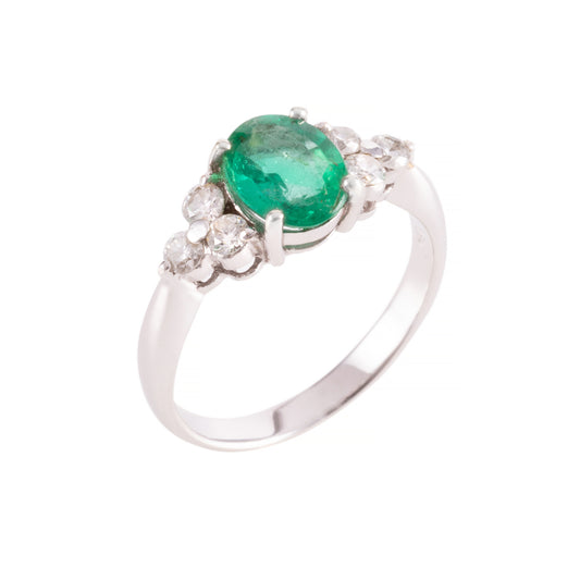 ART GOLD RING IN WHITE GOLD AND NATURAL EMERALD