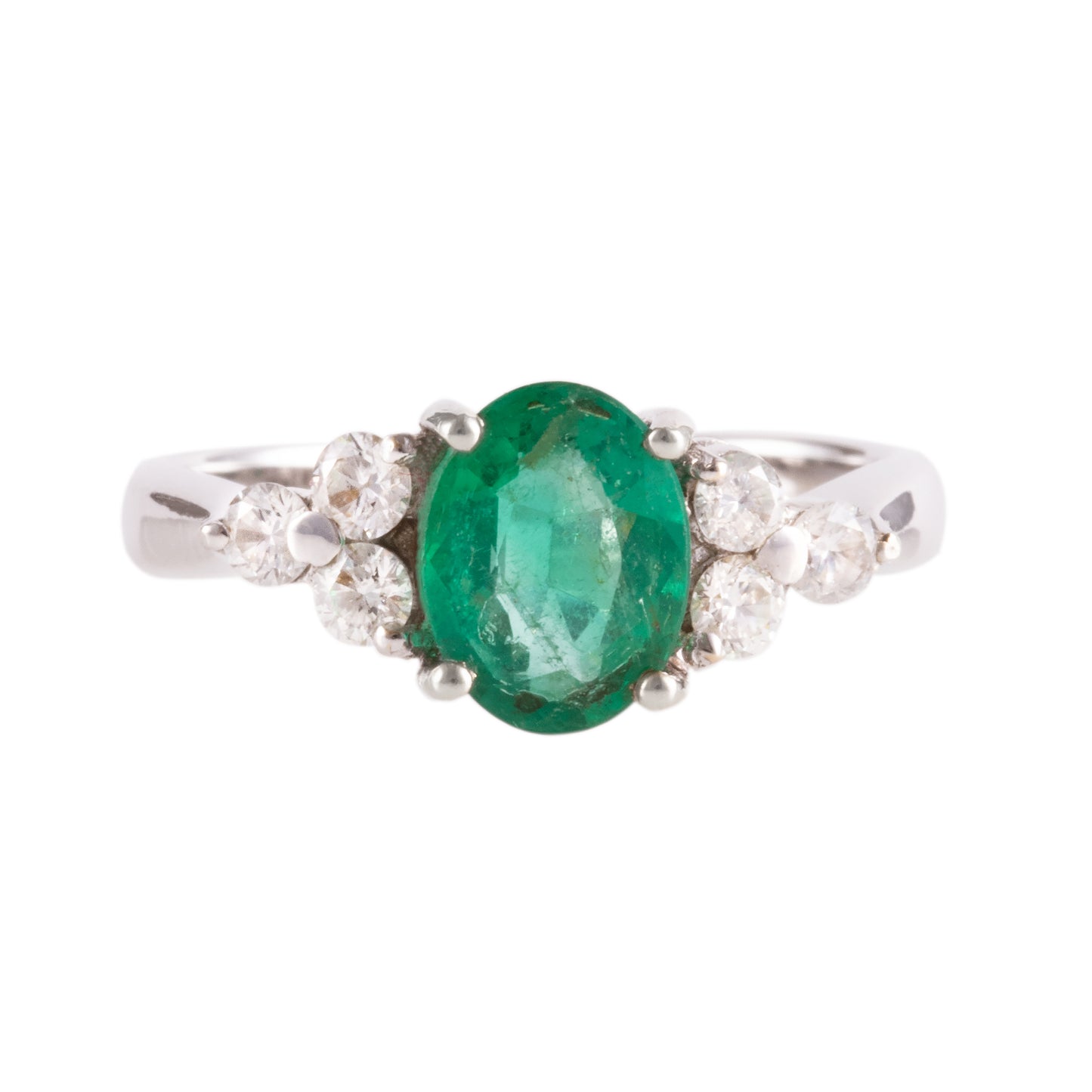 ART GOLD RING IN WHITE GOLD AND NATURAL EMERALD