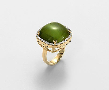 NIHAMA RING IN SILVER AND GREEN CAT'S EYE AND ZIRCONIA