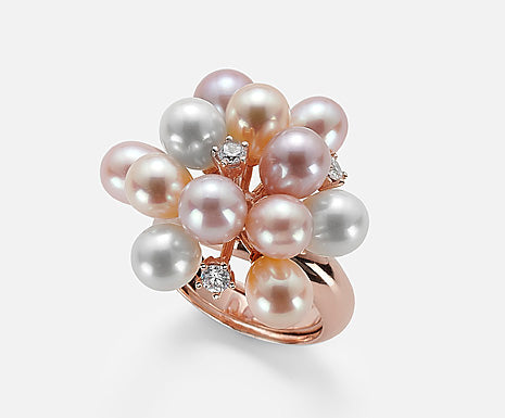 NIHAMA RING IN SILVER WITH PEARLS AND SWAROVSKI GEMS